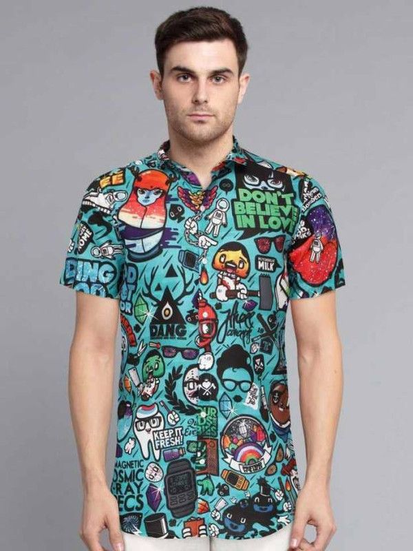 Men Regular, Super Slim Fit Printed Ribbed Collar Casual Shirt