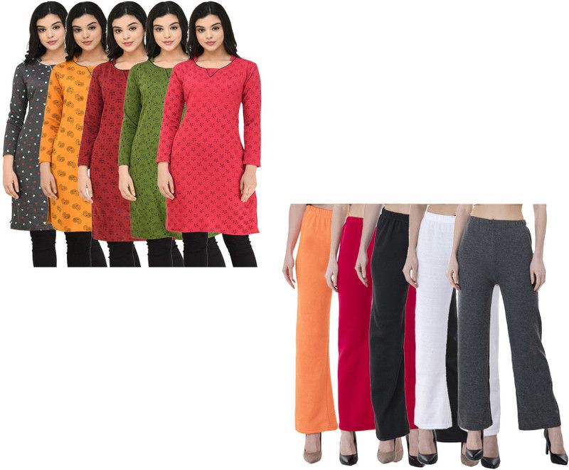 Pack of 10 Women Printed Acrylic Blend Straight Kurta  (Multicolor)