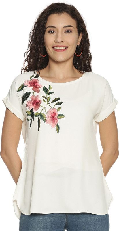 Party Cap Sleeves Embroidered Women White Top