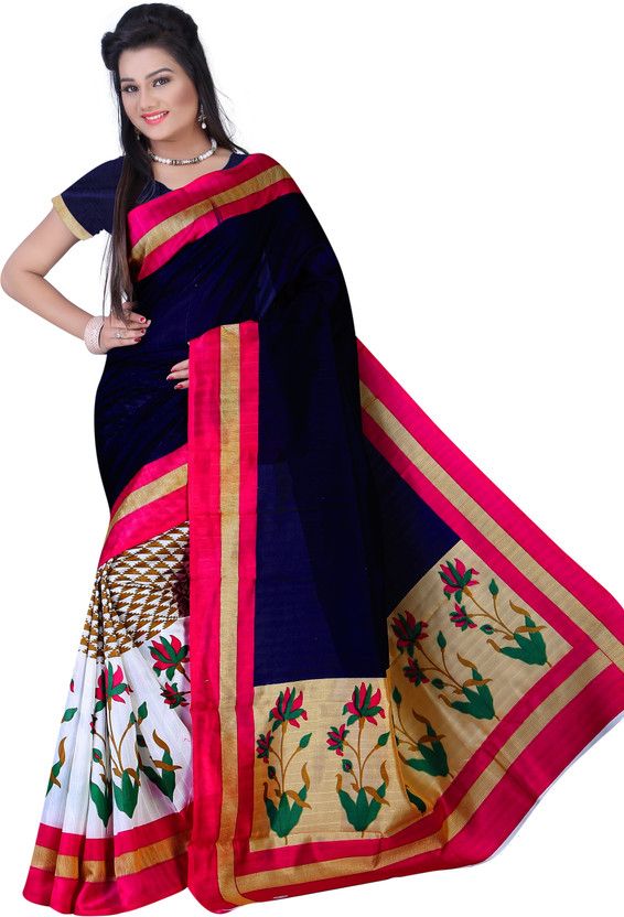 Printed Assam Silk Silk Blend Saree  (Multicolor)