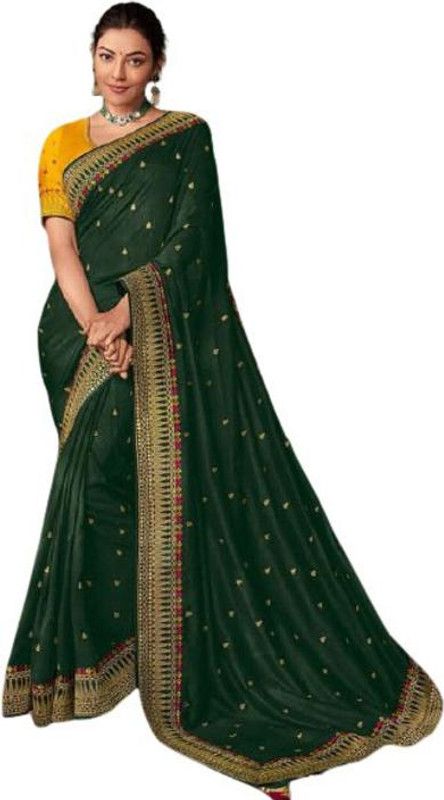 Embroidered Daily Wear Pure Silk Saree  (Green)
