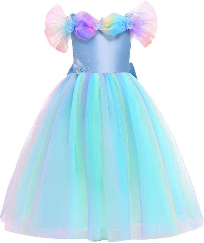 Girls Maxi/Full Length Party Dress  (Blue, Fashion Sleeve)