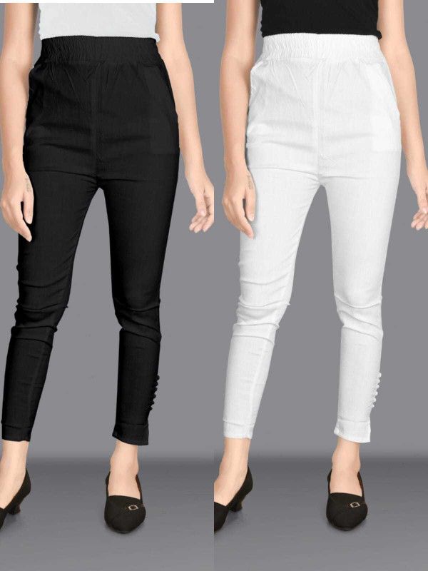 Pack of 2 Women Regular Fit Black Cotton Blend Trousers