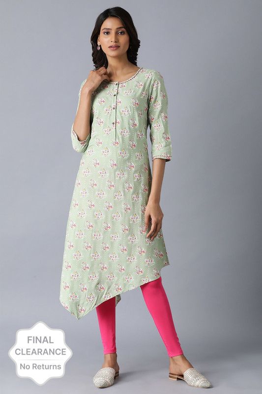 Women Floral Print Viscose Rayon A-line Kurta  (Green)