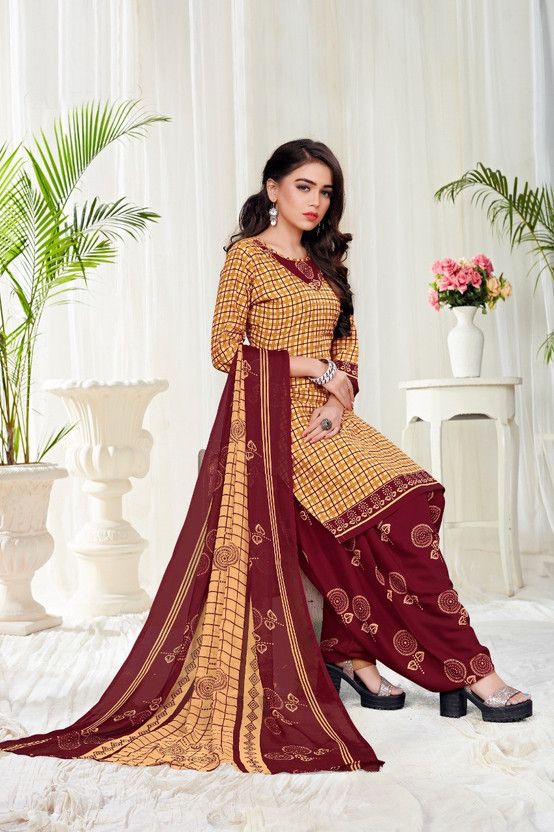 Unstitched Crepe Kurta & Patiyala Material Embellished