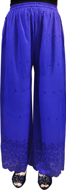Women Relaxed Light Blue Viscose Rayon Trousers