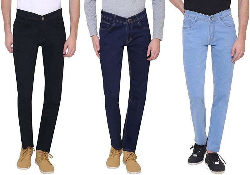 Men Slim Mid Rise Black, Dark Blue, Light Blue Jeans  (Pack of 3)