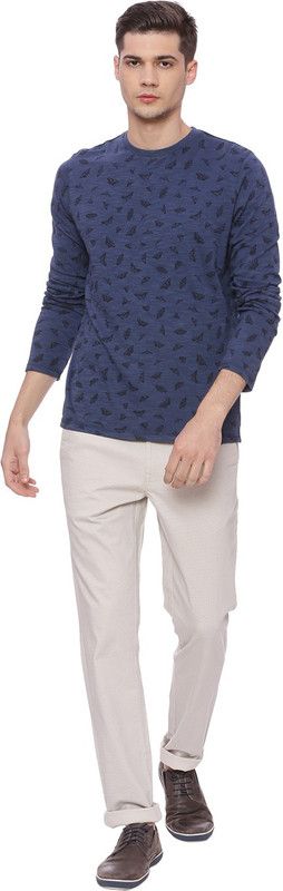 Men Conversational Round Neck Cotton Blend Blue T-Shirt
