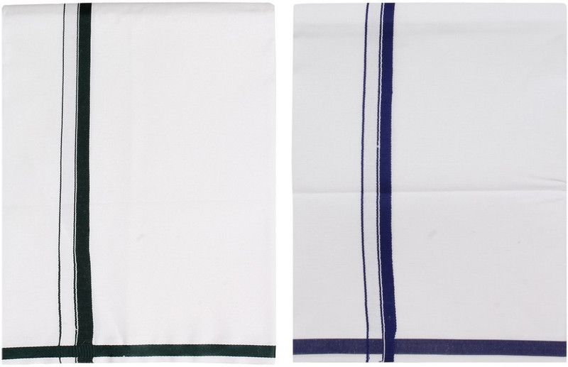 Prakasam Cotton Premium quality White Single (4 Mulam) pack of 2 (Colors : gold-Blue) Men Dhoti