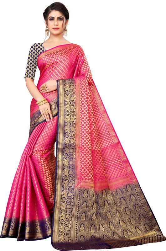 Woven Daily Wear Nylon Saree  (Pink)
