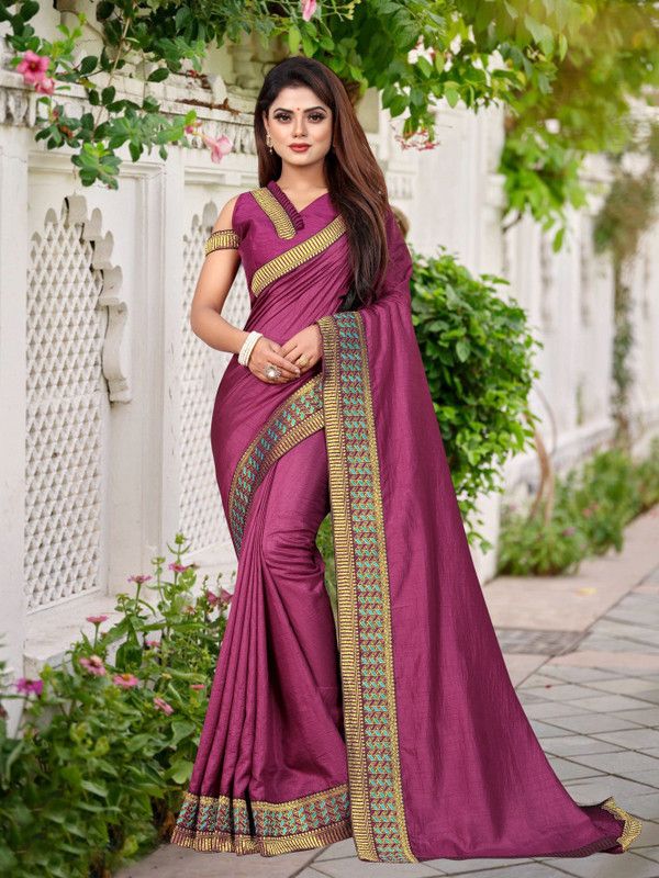 Self Design Bollywood Silk Blend Saree  (Magenta)