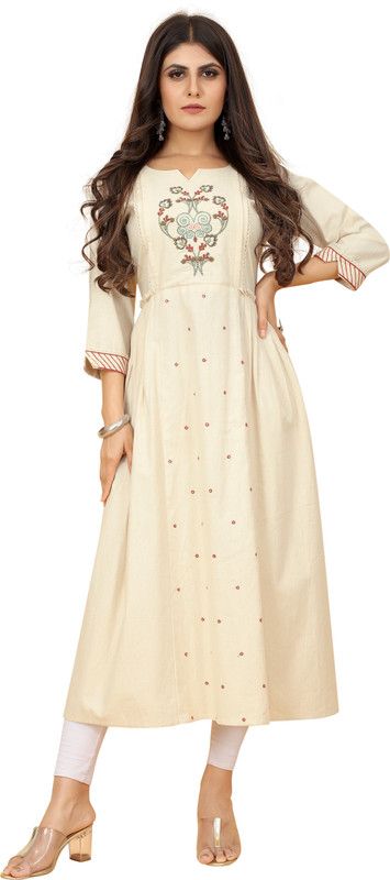 Women Solid Khadi Cotton A-line Kurta  (White)