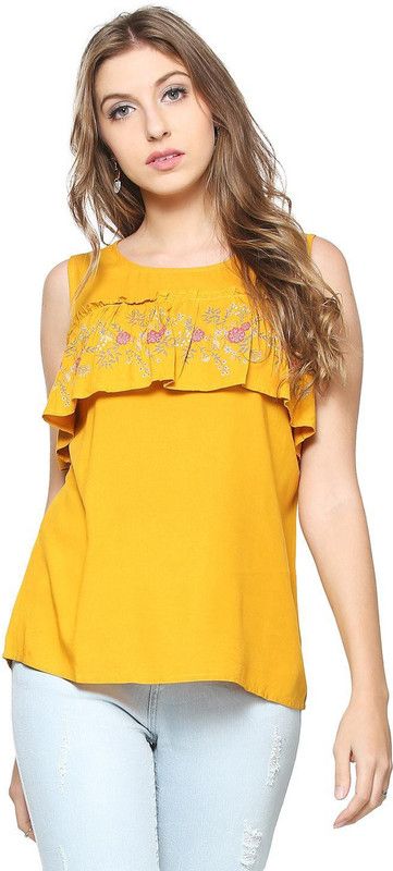 Casual Sleeveless Floral Print Women Pink, Yellow Top
