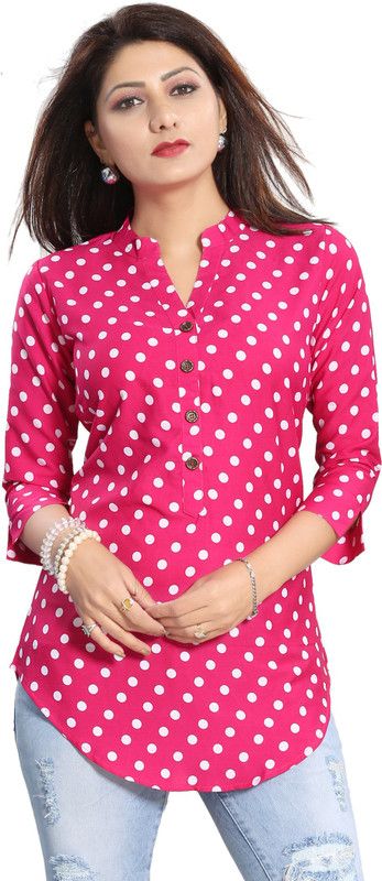 Casual Regular Sleeves Polka Print Women White, Pink Top