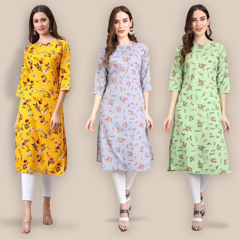 Pack of 3 Women Floral Print Crepe Straight Kurta  (Purple)