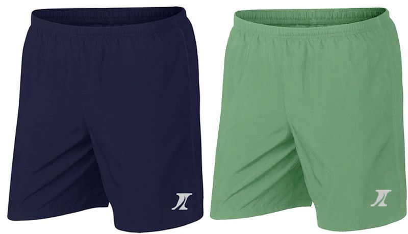 Pack of 2 Solid Men Blue, Light Green Regular Shorts, Sports Shorts, Night Shorts, Running Shorts