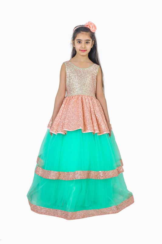 Girls Maxi/Full Length Casual Dress  (Beige, Sleeveless)