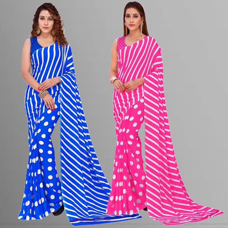 Daily Wear Georgette Saree  (Pack of 2, Blue, Pink)