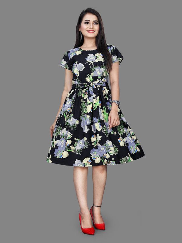 Women A-line Black, Multicolor Dress