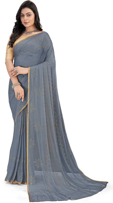 Printed, Floral Print, Woven Bollywood Jacquard, Chiffon Saree  (Grey)