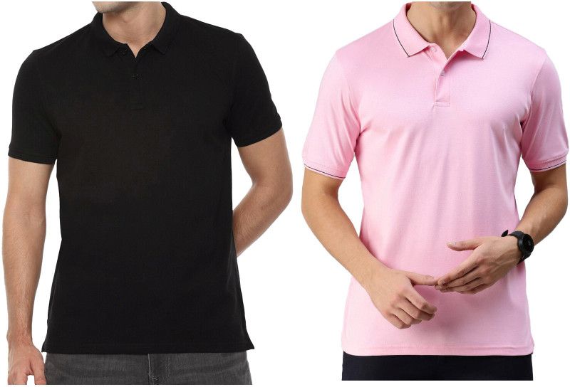 Solid Men Black, Pink T-Shirt  (Pack of 2)