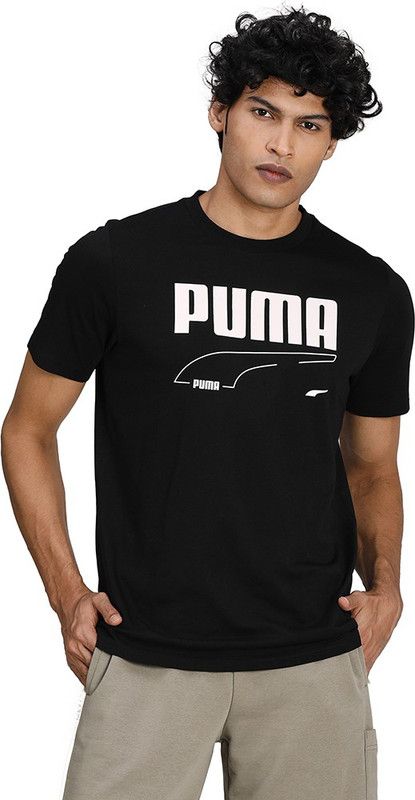 REBEL Tee Men Printed Round Neck Cotton Blend Black T-Shirt
