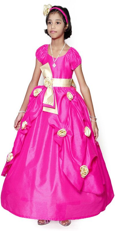 Girls Maxi/Full Length Party Dress  (Pink, Cap Sleeve)