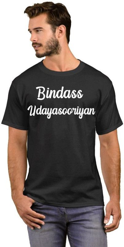 Bindass Udayasooriyan Men Printed, Conversational, Typography Round Neck Cotton Blend White, Black T-Shirt