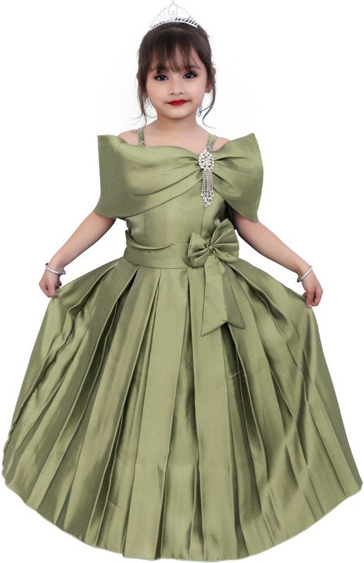 Girls Maxi/Full Length Party Dress  (Light Green, Half Sleeve)