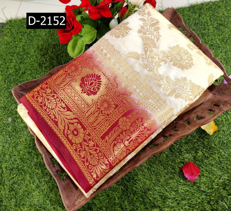 Kanjivaram Pure Silk Saree  (Beige, Maroon)