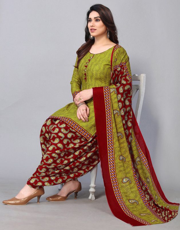 Unstitched Cotton Blend Salwar Suit Material Floral Print, Printed, Geometric Print