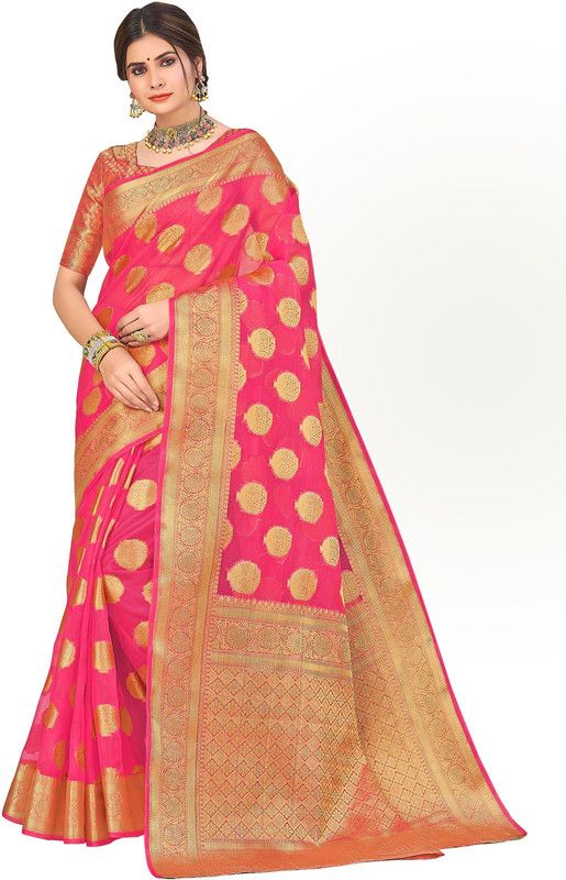 Woven Bollywood Organza Saree  (Pink)
