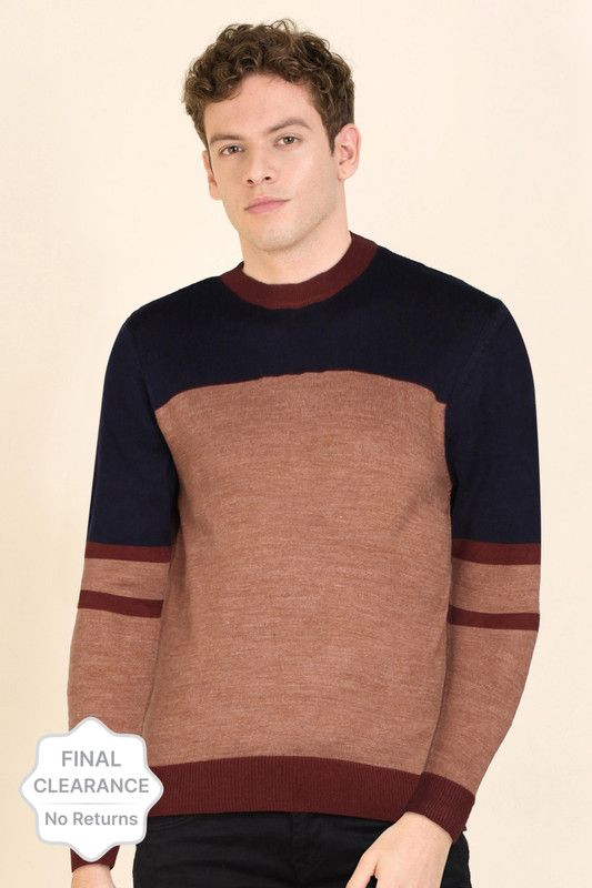 Men Colorblock Crew Neck Multicolor Sweater