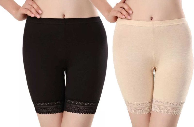 Pack of 2 Self Design Women Black Night Shorts, Regular Shorts