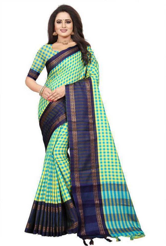 Self Design, Woven Banarasi Pure Silk, Cotton Silk Saree  (Dark Blue, Light Green)