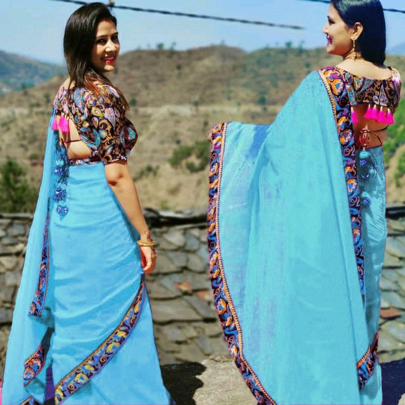 Solid Fashion Chiffon Saree  (Light Blue)