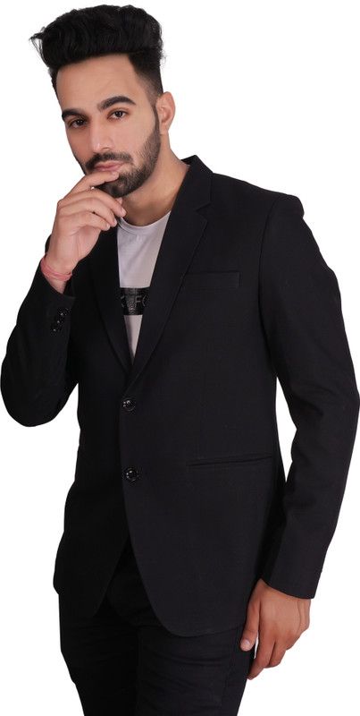 Men Solid Single Breasted Festive & Wedding, Festive, Party, Casual Blazer  (Black)