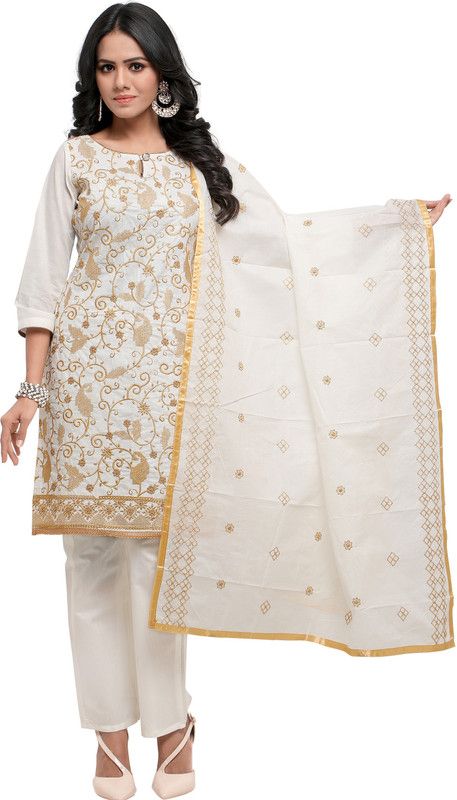 Unstitched Pure Cotton Salwar Suit Material Embroidered, Embellished