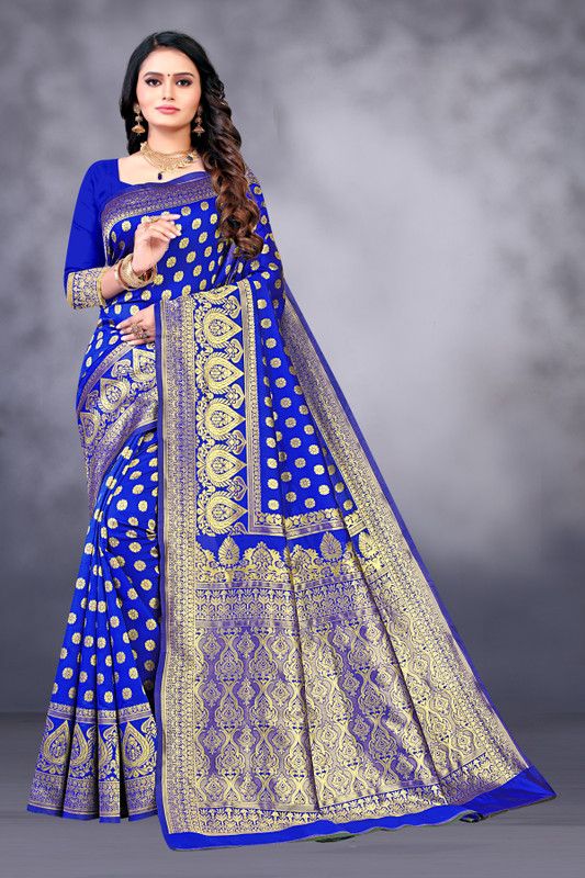 Solid/Plain Banarasi Jacquard Saree  (Blue)