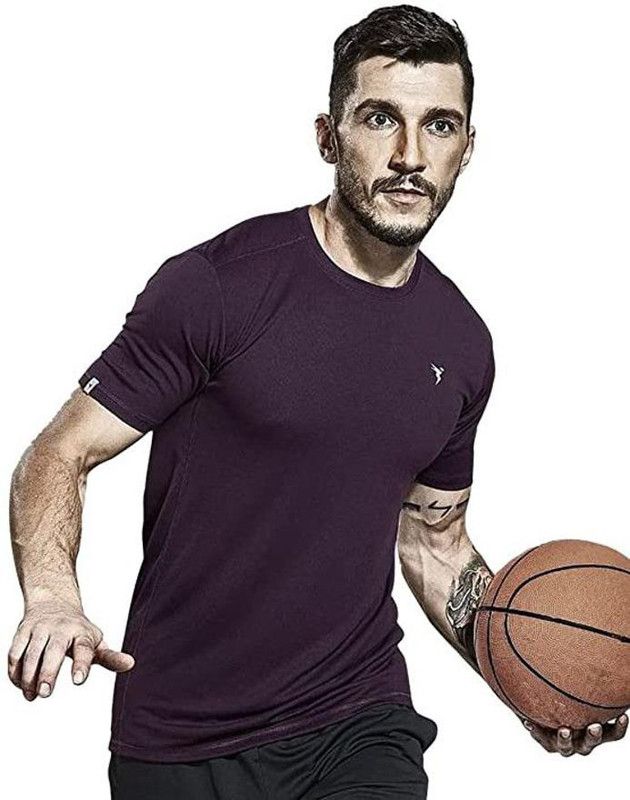 Men Solid Round Neck Viscose Rayon Purple T-Shirt