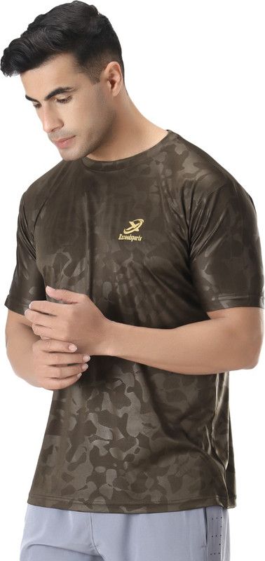 Men Printed Round Neck Polyester Dark Green T-Shirt