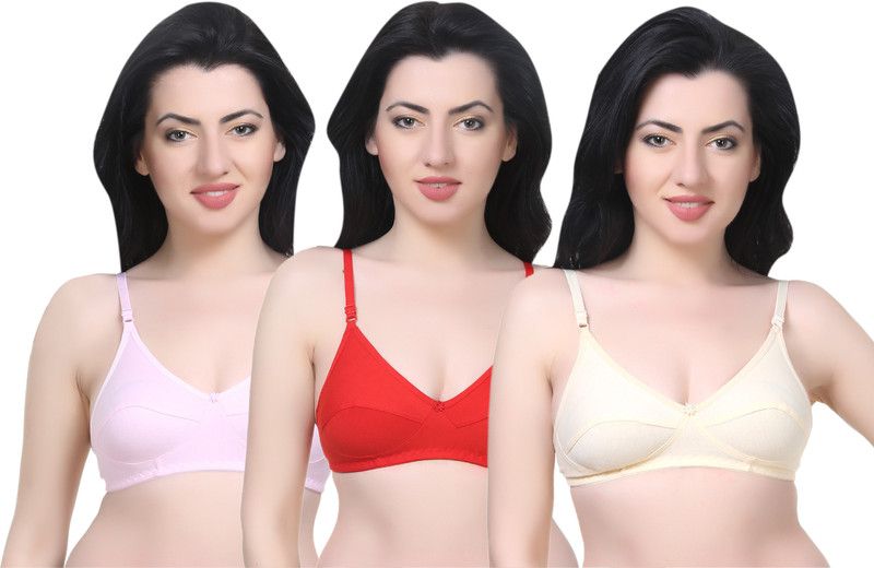 Pack of 3 Women Minimizer Non Padded Bra  (Red, Pink, Beige)