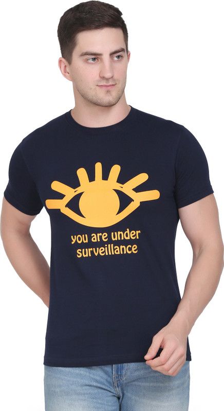Surveillance Navy Blue Printed T Shirt Men Printed Round Neck Pure Cotton Blue T-Shirt