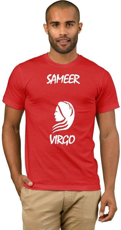 Sameer Zodiac Virgo Style Fashion V08 Men Printed Round Neck Cotton Blend Red T-Shirt