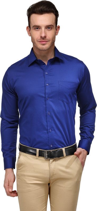 1288Blue Men Slim Fit Solid Spread Collar Formal Shirt