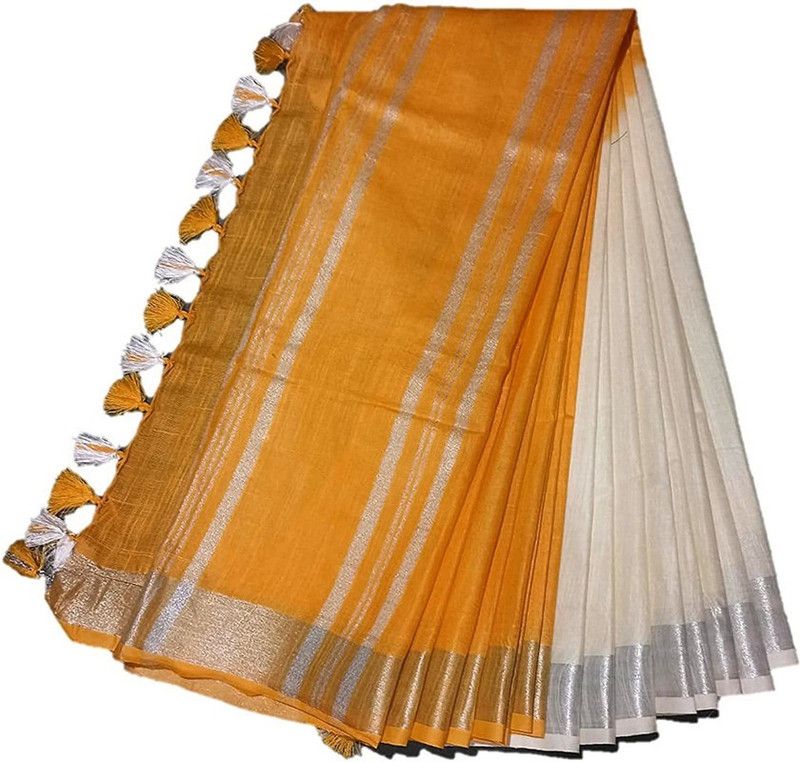 Solid/Plain Bhagalpuri Cotton Linen Saree  (Mustard)