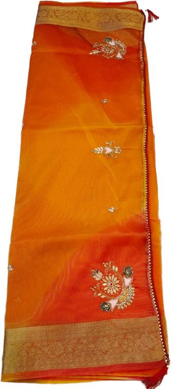 Hand Batik Organza Saree  (Orange)