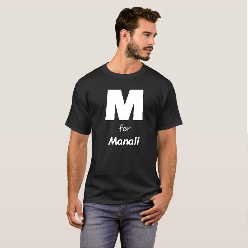Manali Alphabet Name College Stylish Fashion V15 Men Printed Round Neck Cotton Blend Black T-Shirt