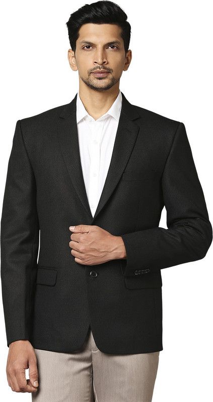 Men Solid Single Breasted Formal Blazer  (Black)