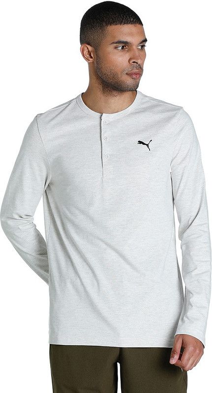 Henley Tee Men Self Design Henley Neck Cotton Blend White T-Shirt